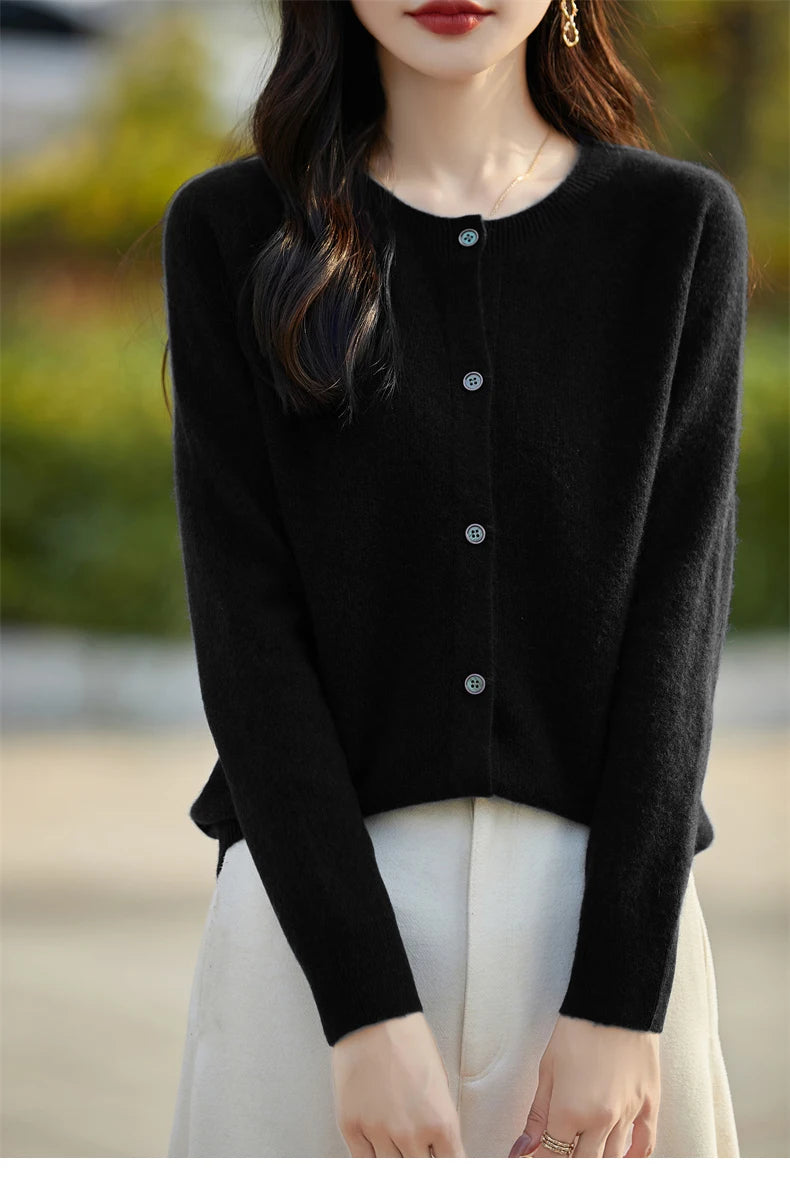 2024 Basics Autumn Winter Women Sweater Sales Merino Wool Knitwear New Fashion Solid Cardigan Classic Long Sleeve Clothing Tops