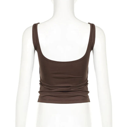 New Women Tank Tops Summer Solid Sexy Backless Streetwear Casual Slim Sleeveless Camisole Fashion Folds Tank Tops Lady Clothing