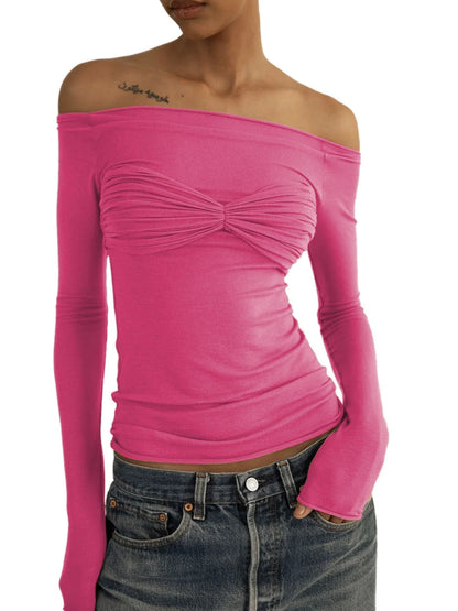 Tossy Mesh Sheer Off-Shoulder Top Shirt For Women New Long Sleeve See-Through Lace Knit Pullover Tops Summer Mesh Top Tee Shirt