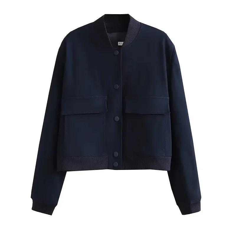 1PCS Woman Bomber Jacket Coat White Autumn Winter Button Baseball Aviator Cropped Jackets for Women Long Sleeve Crop Outerwear