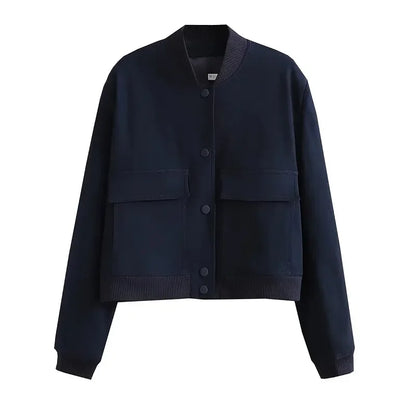1PCS Woman Bomber Jacket Coat White Autumn Winter Button Baseball Aviator Cropped Jackets for Women Long Sleeve Crop Outerwear