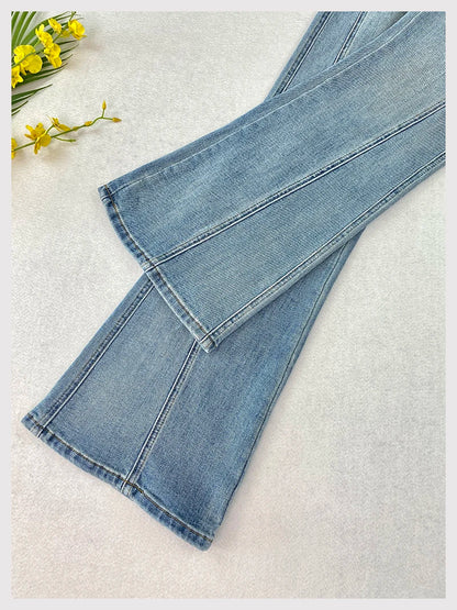 Plus Size Women's High Waisted Slim Flared Jeans 2025 Spring Stretch Denim Pants Curvy Premium Slimming & Lengthening Design