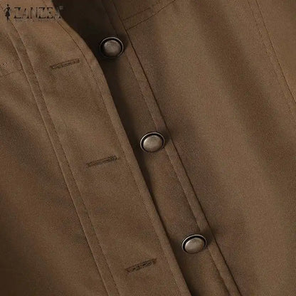 ZANZEA Fashion OL Jackets Woman Long Sleeve Stand Collar Outerwear Autumn Vintage Party Work Wear Female Elegant Button UP Coats