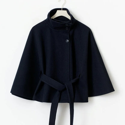 chic vintage cape jacket with belt stand neck single breasted loose coat loose flare sleeve coats early lady autumn Y2K outwears