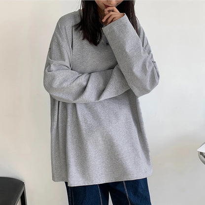 Cotton Spring New Long sleeve T-Shirt Women Basic Tee Shirt Oversize T Shirt Women Casual O-neck Women Tshirt US size