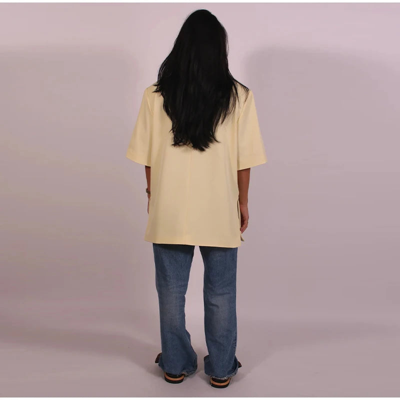 Women's Suit Jackets Loose Lapel One Button Short Sleeve Blazers 2025 Summer Elegant Lady Office Outwear Street