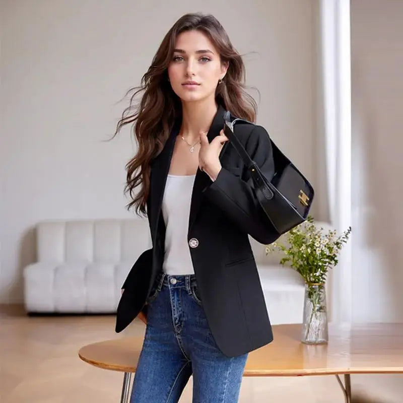 Elegant Solid Women's Blazer Long Sleeve Turn down Collar Slim Fit Office Jacket Single Button Spring Autumn Fashion