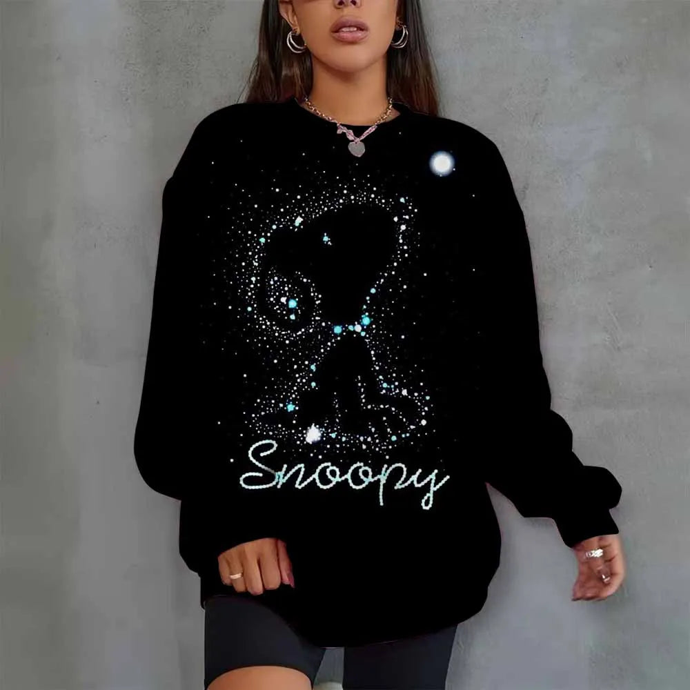 Snoopy Heart Print Crew Neck T shirt Casual Long Autumn winter top women's long sleeved Sweatshirt loose comfortable Hoodies