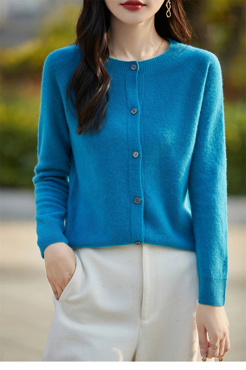 2024 Basics Autumn Winter Women Sweater Sales Merino Wool Knitwear New Fashion Solid Cardigan Classic Long Sleeve Clothing Tops