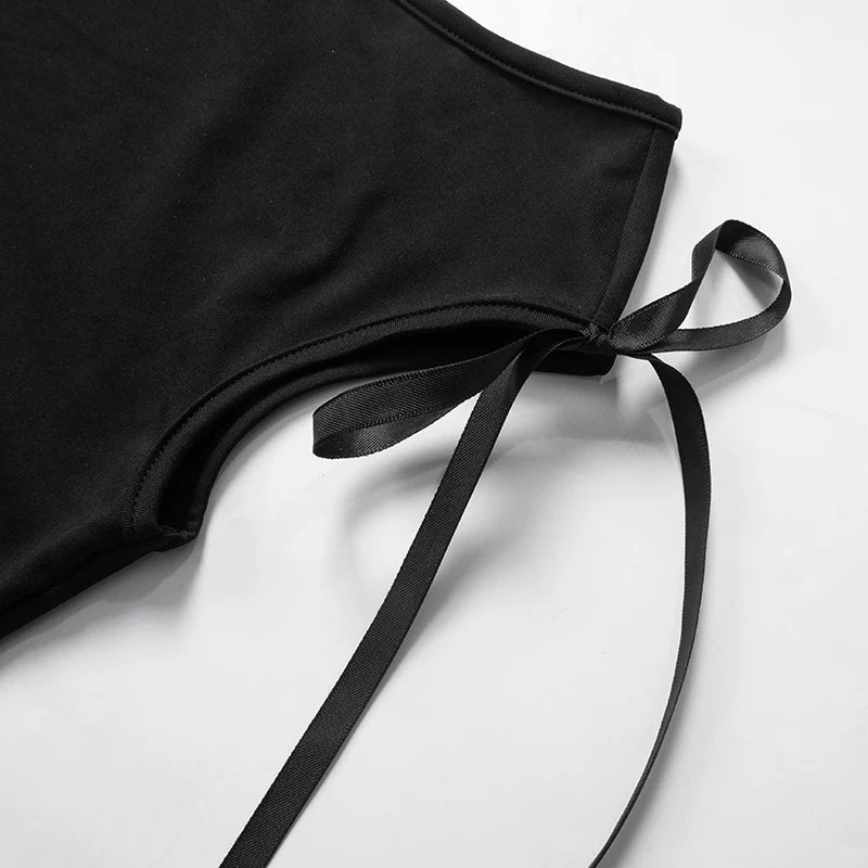 CUTENOVA 2024 Summer Solid Color Sexy Off Shoulder Tops Lace Up Sleeveless T-Shirt Casual Slim Crop Top  Black Short Sleeve Wome