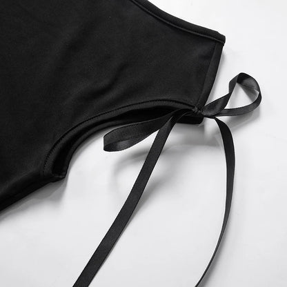 CUTENOVA 2024 Summer Solid Color Sexy Off Shoulder Tops Lace Up Sleeveless T-Shirt Casual Slim Crop Top  Black Short Sleeve Wome