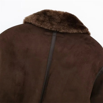 UNIZERA2023 Autumn and Winter New Women's Casual Standing Neck Contrast Strap Decoration Loose Double sided Jacket Coat
