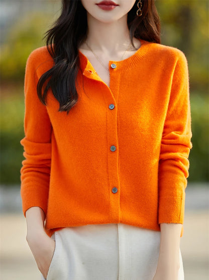 2024 Basics Autumn Winter Women Sweater Sales Merino Wool Knitwear New Fashion Solid Cardigan Classic Long Sleeve Clothing Tops