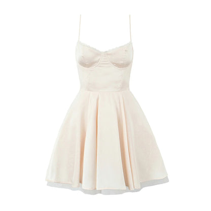 European and American style French niche slim fit suspender dress women's summer satin three-layer three-dimensional steel ring
