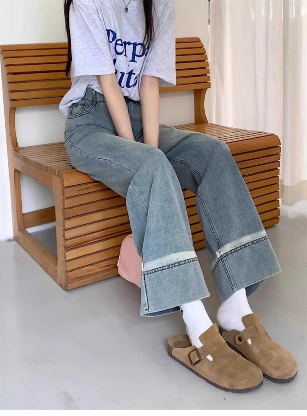 High Waist Straight Leg Jeans Women's plus Size Body Slimming Nine Points Wide Leg Pants Fat Sister MM Fashionable Clothing