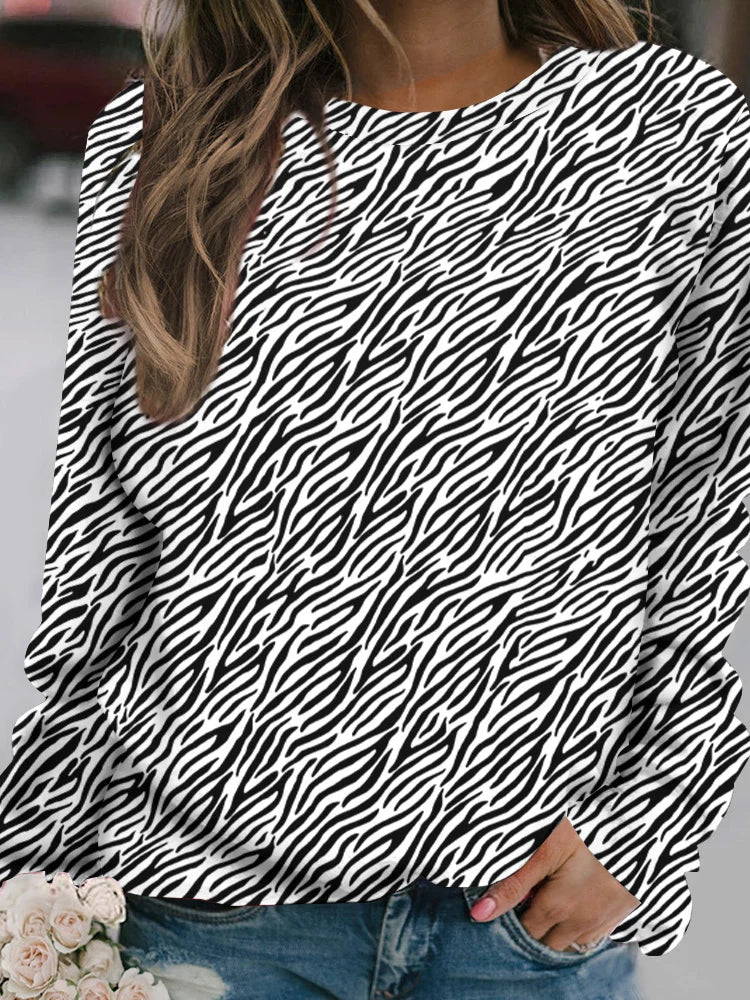 Outdoor Women's T-Shirt Casual Long Sleeve Pattern Print Street Crew Neck Fall Female Oversized Clothing Fashion T Shirts