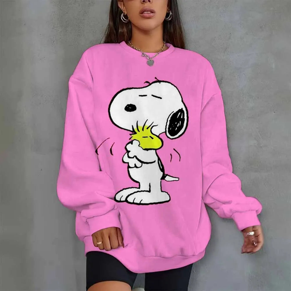 Snoopy Heart Print Crew Neck T shirt Casual Long Autumn winter top women's long sleeved Sweatshirt loose comfortable Hoodies
