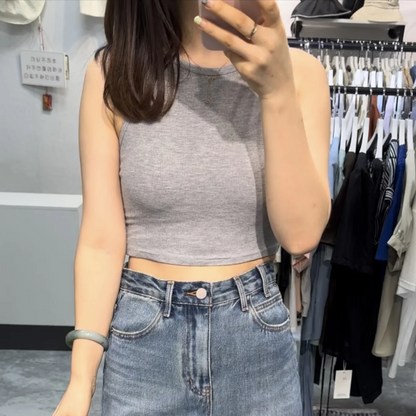 Women's Tank Top Crop Sexy Off Shoulder O Neck Solid Ribbed Knitted Casual Sport Vest Basic Elastic Camisole