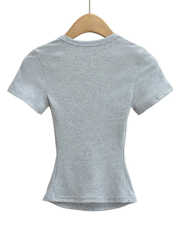 Summer square neck high elasticity crop top women's short sleeved sexy top slim fit pullover base shirt