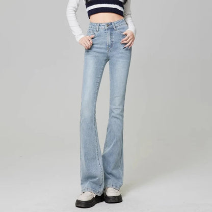 Women Vintage High Street Bell Bottom Jeans Lady Sexy Slim Fit Denim Flare Pants Deep Blue Light Blue Black Blue Gray Trousers