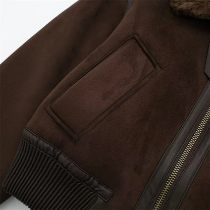 UNIZERA2023 Autumn and Winter New Women's Casual Standing Neck Contrast Strap Decoration Loose Double sided Jacket Coat