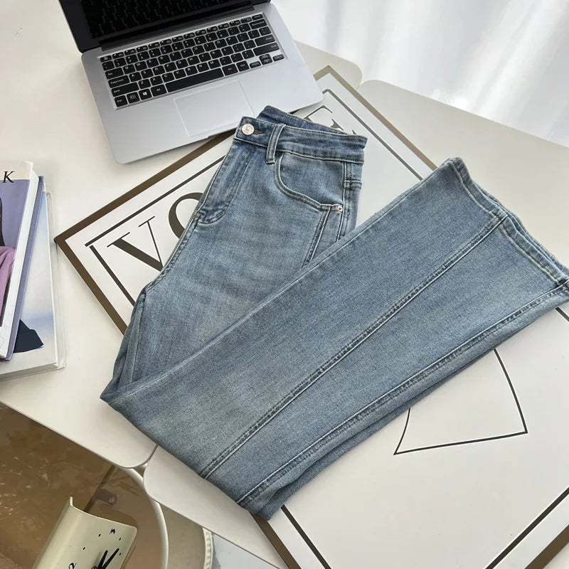 Plus Size Women's High Waisted Slim Flared Jeans 2025 Spring Stretch Denim Pants Curvy Premium Slimming & Lengthening Design