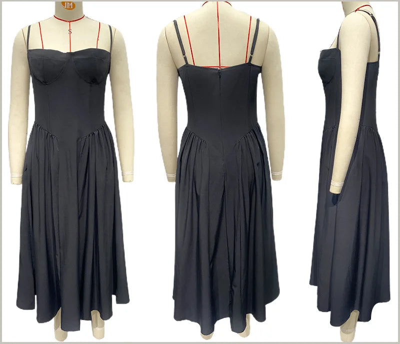 Summer skirt new French vintage maxi dress court wind Dopa wear strap dress women