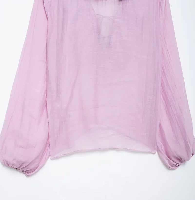 MUJER 2025 Ruffle Blouses for Women Semi Sheer Casual Blouse Woman Pleated Summer Shirts and Blouses Women Long Sleeve Women Top