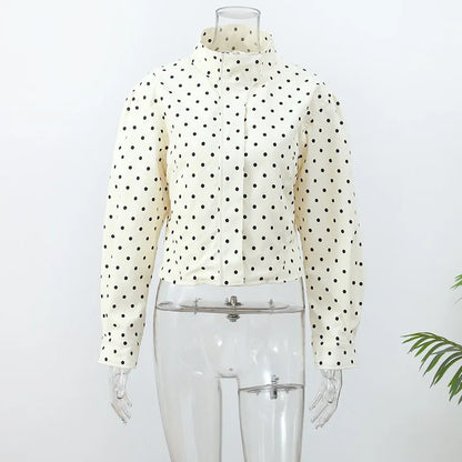 Polka Dot Print Round Neck Short Coats Women's High Street Blazer Long Sleeve Jackets 2025 Elegant Office Ladies Suit Outerwear