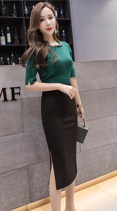 New Style Summer Fashion Elastic Waist Half-length Skirt 2025 Plus Size Women's Clothing Side-Slit Bodycon Skirts