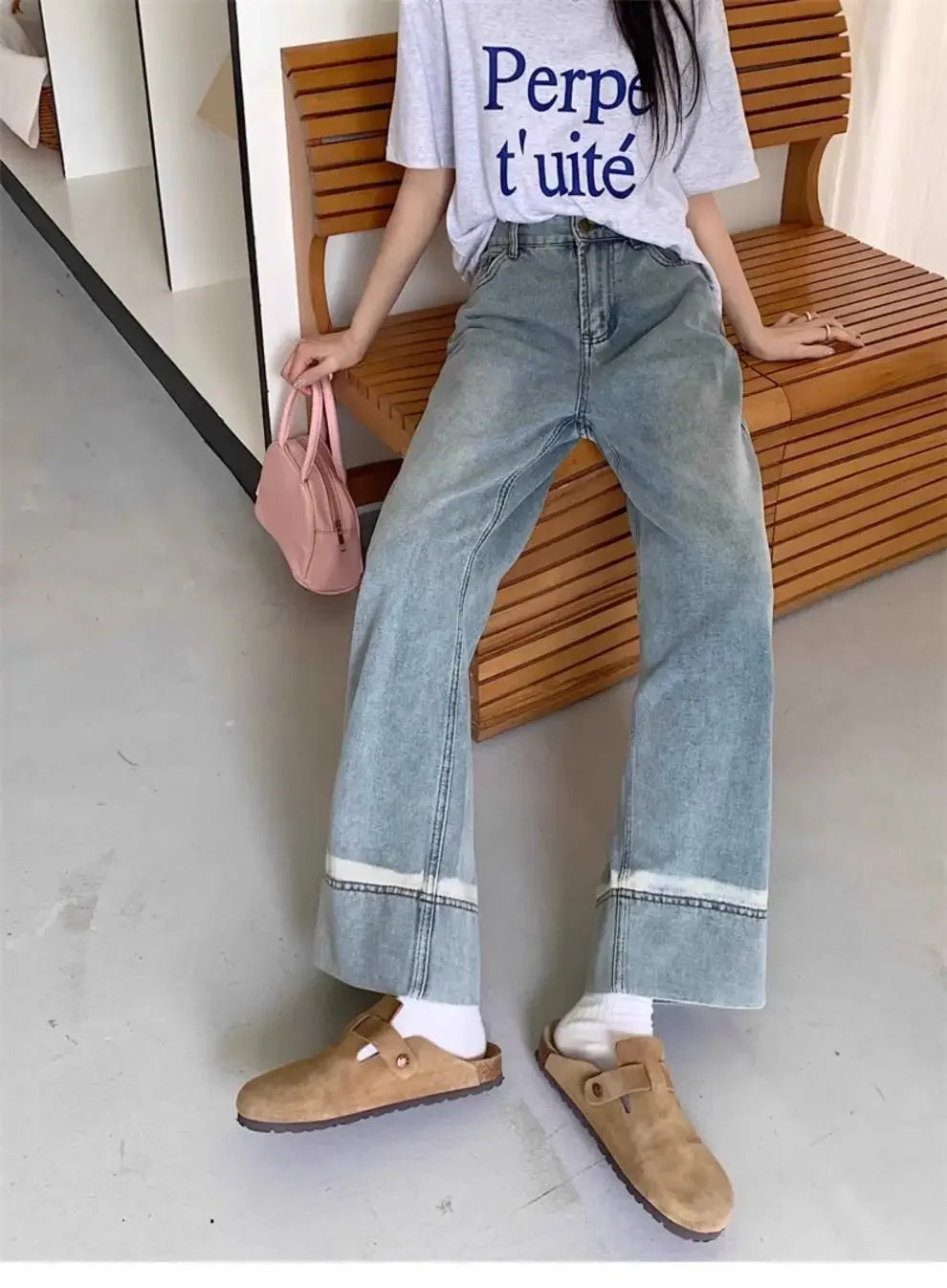 High Waist Straight Leg Jeans Women's plus Size Body Slimming Nine Points Wide Leg Pants Fat Sister MM Fashionable Clothing