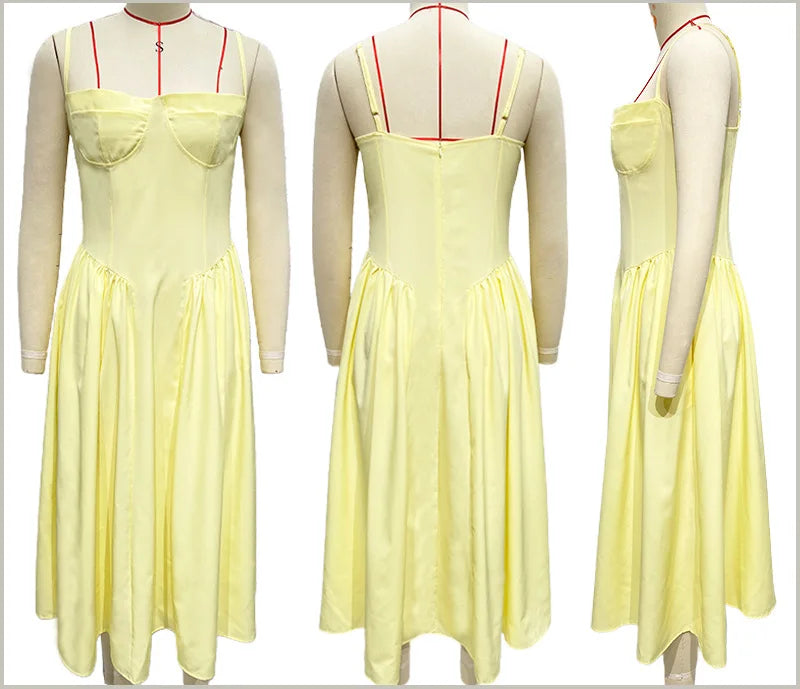 Summer skirt new French vintage maxi dress court wind Dopa wear strap dress women