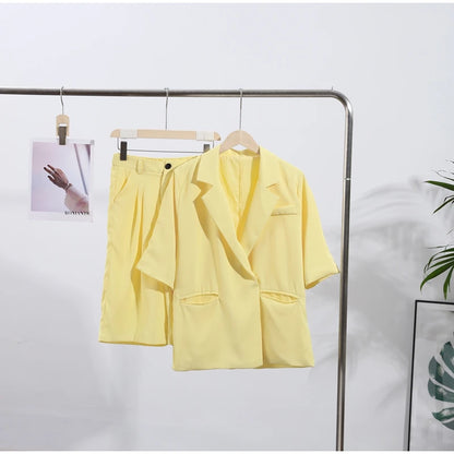 Fashion Lapel Suit Jacket Women Casual Loose Short Sleeve Office Lady Coat 2025 New Chic Autumn Single Button Oversize Jacket