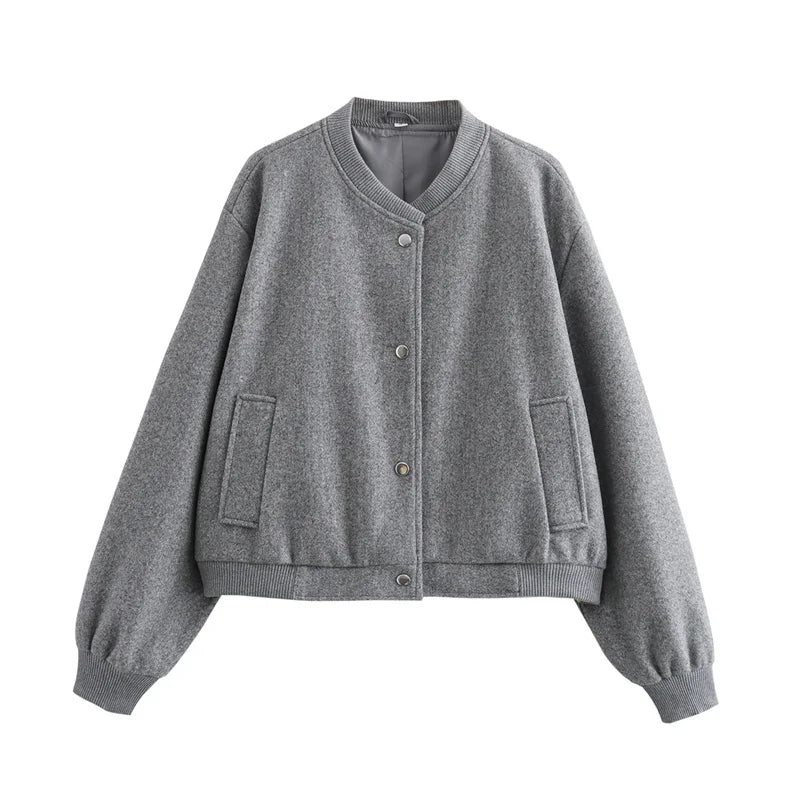 MUJER 2025 Women Jacket Cropped Bomber Jackets For Women Beige Black Tweed Jacket Woman Fashion Long Sleeve New In Short Coats