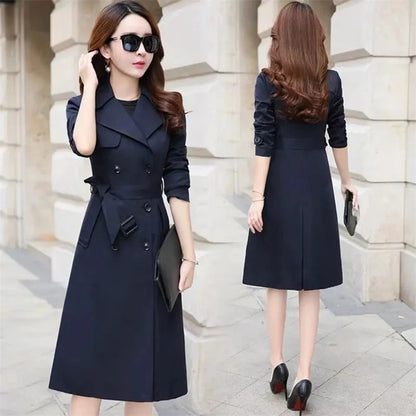 Windbreaker Women's Long British 2023 Spring And Autumn New Coat Korean Double Breasted Ladies Knee-High Coat Lace-Up Trench