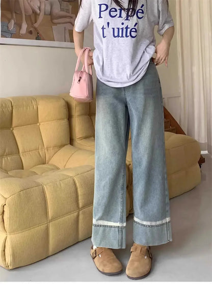 High Waist Straight Leg Jeans Women's plus Size Body Slimming Nine Points Wide Leg Pants Fat Sister MM Fashionable Clothing