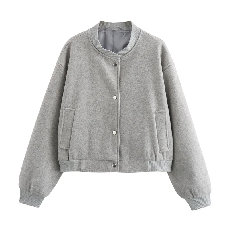 MUJER 2025 Women Jacket Cropped Bomber Jackets For Women Beige Black Tweed Jacket Woman Fashion Long Sleeve New In Short Coats
