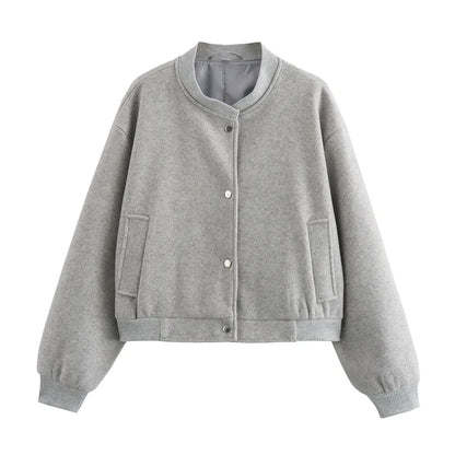 MUJER 2025 Women Jacket Cropped Bomber Jackets For Women Beige Black Tweed Jacket Woman Fashion Long Sleeve New In Short Coats
