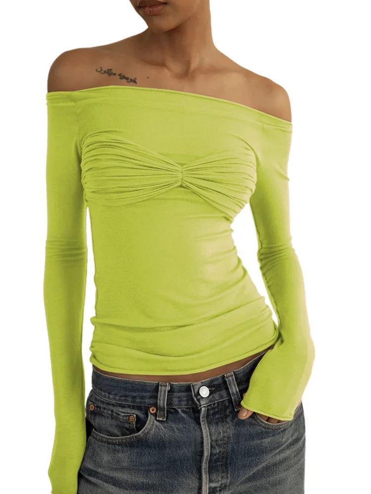 Tossy Mesh Sheer Off-Shoulder Top Shirt For Women New Long Sleeve See-Through Lace Knit Pullover Tops Summer Mesh Top Tee Shirt