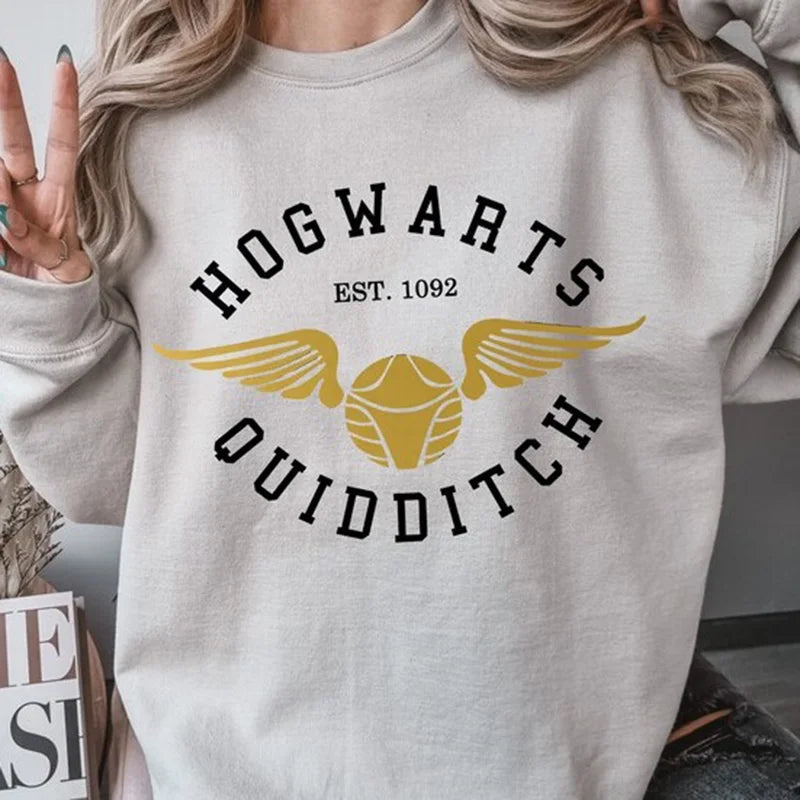 2025 New Arrival Women's Crew Neck Sweatshirt Letter Print round Neck Pullover Hoodie HOGWARTS EST.1092 Fashionable Streetwear