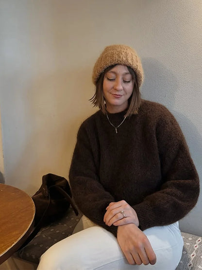 Fluffy Mohair Crew Neck Slouchy Sweater Soft Textured Loose Fit 2025 Autumn Cozy Chic Women Knit Top Casual Sweet Lady Jumper