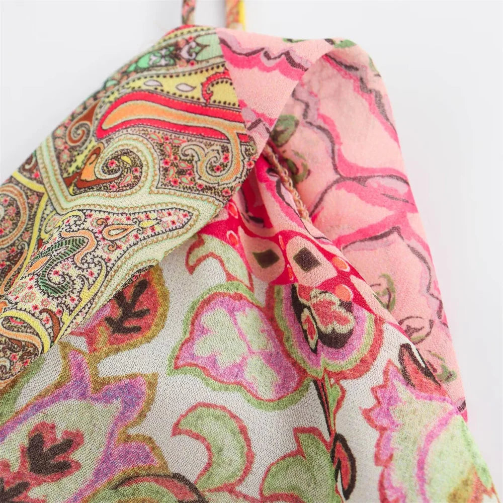 European And American Style 2024 Summer Women's New Fashionable And Casual Temperament Slim Fit Backless Patchwork Printed Dress