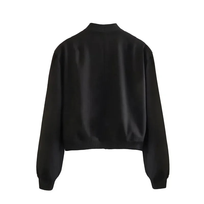 1PCS Woman Bomber Jacket Coat White Autumn Winter Button Baseball Aviator Cropped Jackets for Women Long Sleeve Crop Outerwear