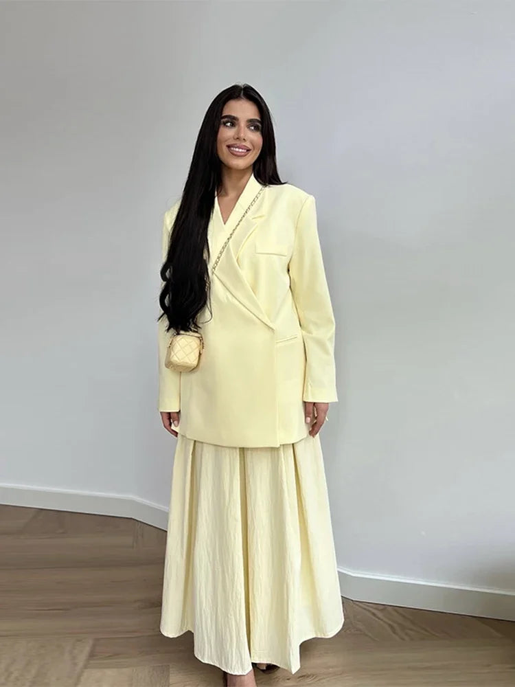 Fashion Lapel Suit Jacket Women Casual Loose Short Sleeve Office Lady Coat 2025 New Chic Autumn Single Button Oversize Jacket