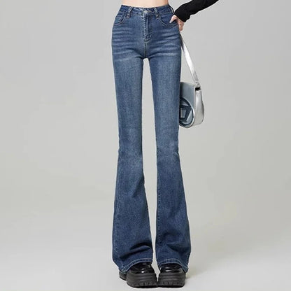 Women Vintage High Street Bell Bottom Jeans Lady Sexy Slim Fit Denim Flare Pants Deep Blue Light Blue Black Blue Gray Trousers