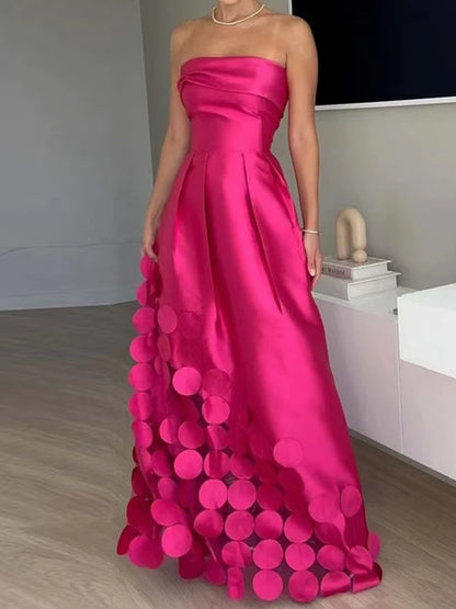Sexy Elegant Off Shoulder Satin Spliced Hollow Out Party Dress Women's Summer Backless Red Chic Banquet Evening Dresses 2025 New