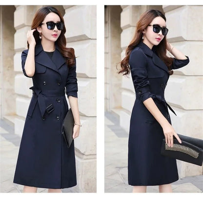 Windbreaker Women's Long British 2023 Spring And Autumn New Coat Korean Double Breasted Ladies Knee-High Coat Lace-Up Trench