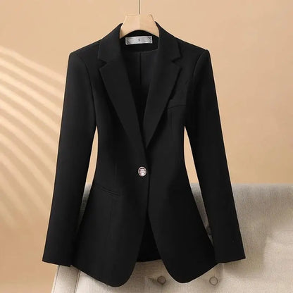 Elegant Solid Women's Blazer Long Sleeve Turn down Collar Slim Fit Office Jacket Single Button Spring Autumn Fashion