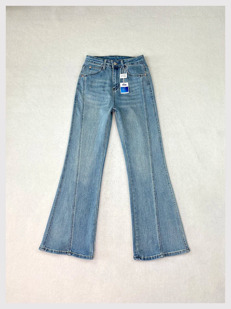 Plus Size Women's High Waisted Slim Flared Jeans 2025 Spring Stretch Denim Pants Curvy Premium Slimming & Lengthening Design