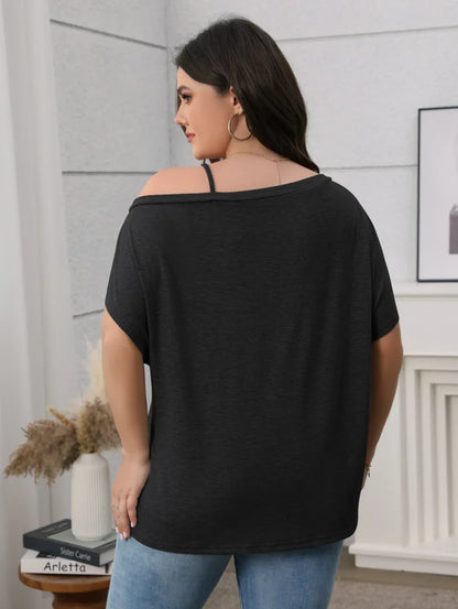 Fairyshely 2025 Summer Casual Solid Plus Size Top Women Off Shoulder Loose Large T-shirt Lady Short Sleeve Elegant Curvy Tops